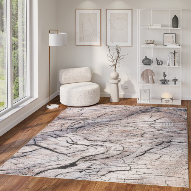 Teppich Como 3D Beige Grau mit Holzmuster