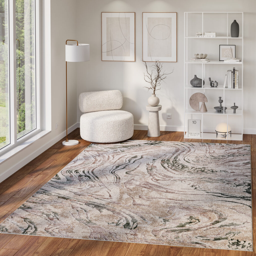Teppich Como 3D Creme Grün Marmor
