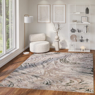 Teppich Como 3D Creme Grün Marmor
