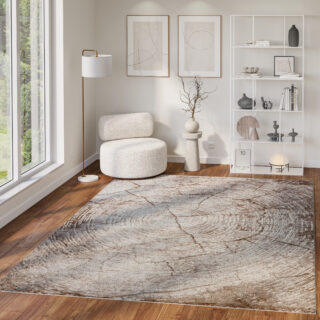 Teppich Como 3D Creme Braun mit Holzmuster