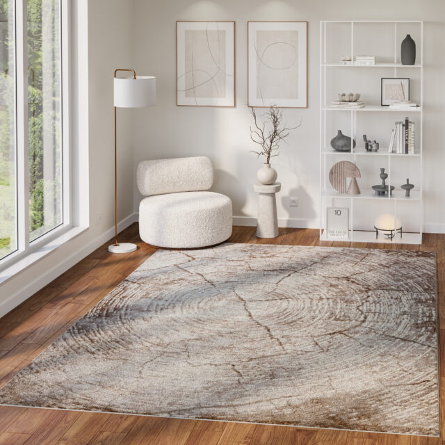 Teppich Como 3D Creme Braun mit Holzmuster