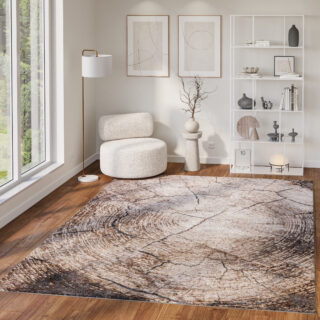 Teppich Como 3D Braun Creme mit Holzmuster