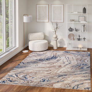 Teppich Como 3D Beige Blau Marmor
