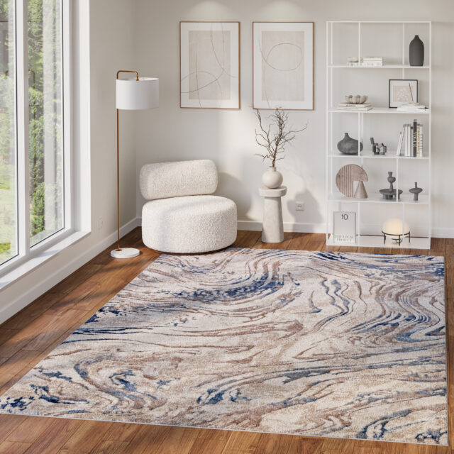 Teppich Como 3D Beige Blau Marmor