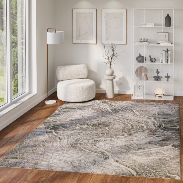 Teppich Como 3D Beige Grün mit Holzmuster