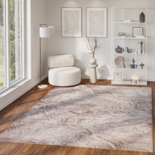 Teppich Como 3D Creme Beige mit Holzmuster