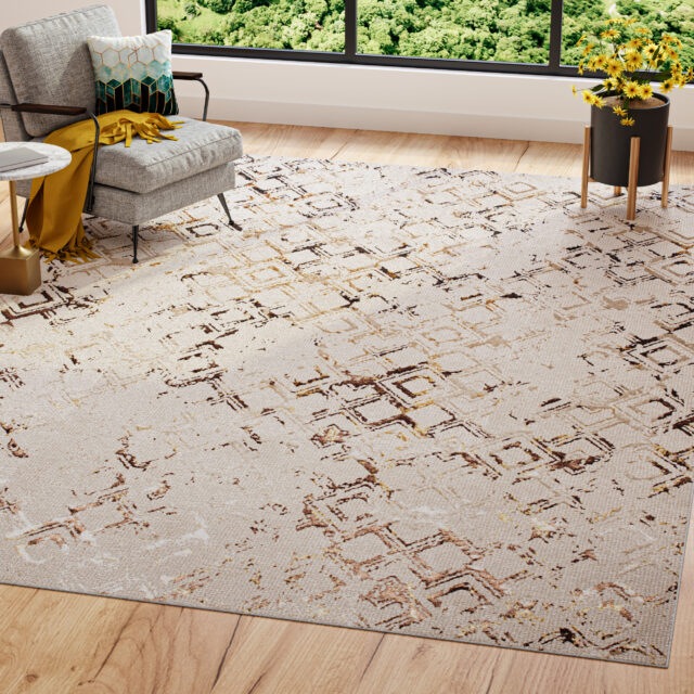 Teppich Golden Creme Gold Raute Meliert
