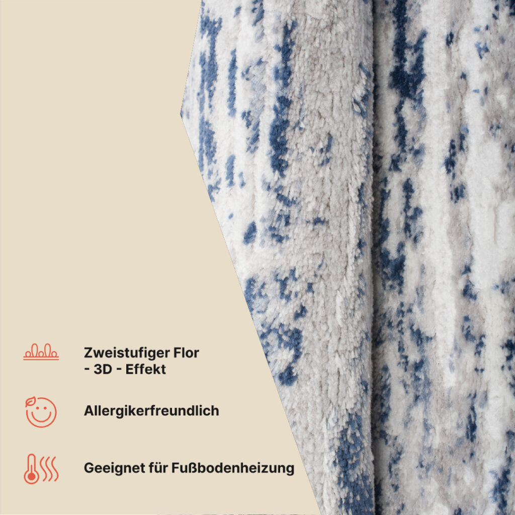 Teppich Sky Blau Creme Modern Linien