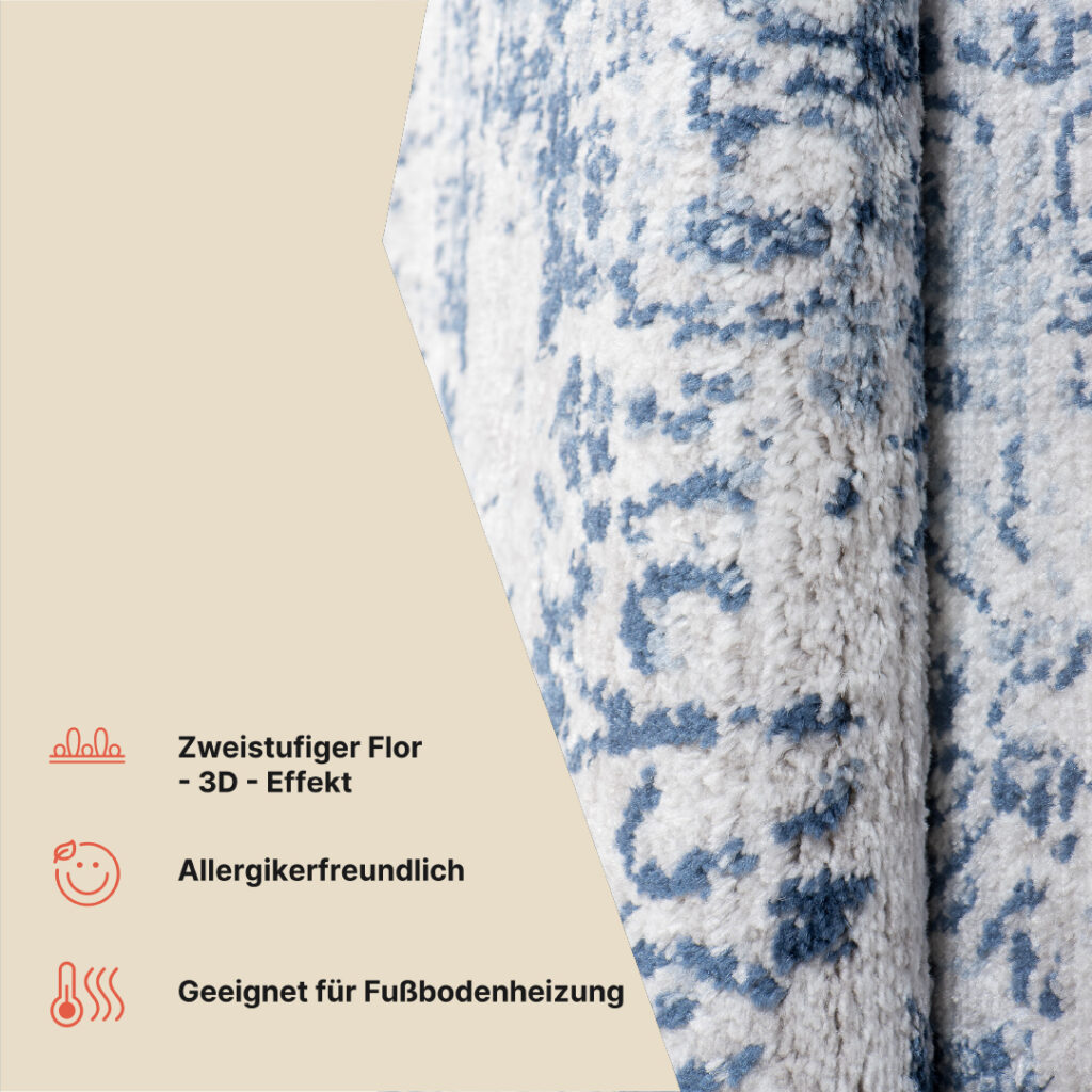 Teppich Sky Blau Creme Verwischungen Vintage